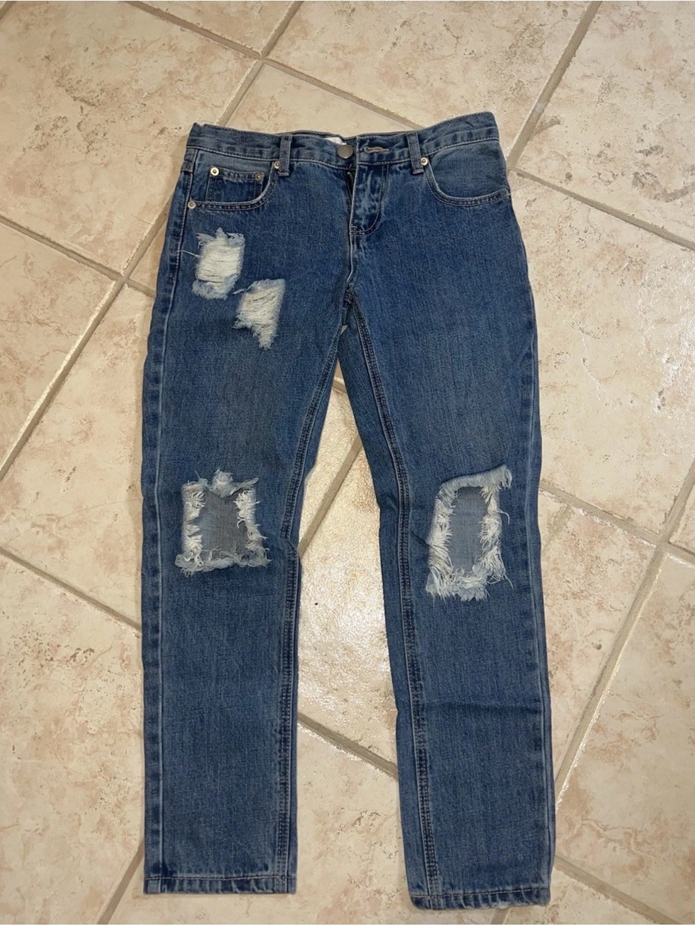 Superdown Revolve Women’s Boyfriend Distressed Ripped Medium Blue Jean Size 24